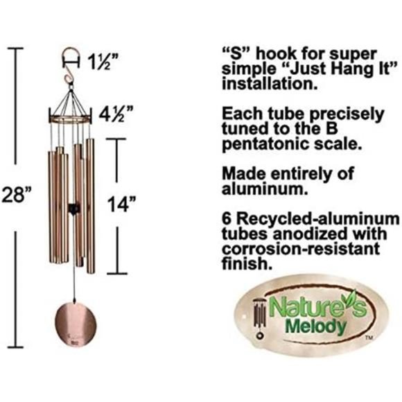 Aureole Tunes Wind Chimes – Outdoor Windchime with 6 Tubes Tuned to B Pentatonic - Picture 3 of 6